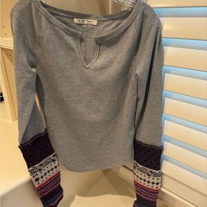 Free People Women's Gray and Purple Knit Top, size L
